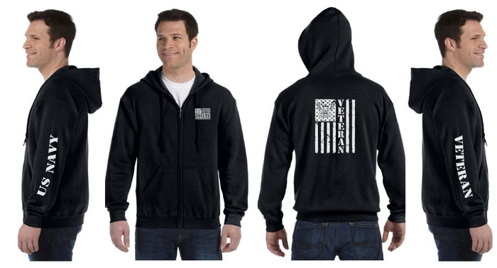 Navy Veteran Flag Reflective Hoodie - Zippered