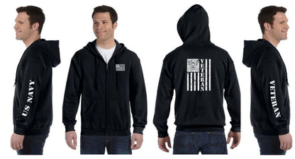 Navy Veteran Flag Reflective Hoodie - Zippered