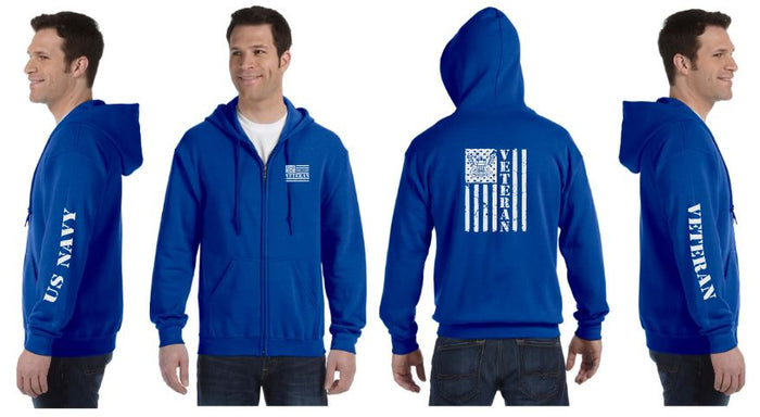 Navy Veteran Flag Reflective Hoodie - Zippered