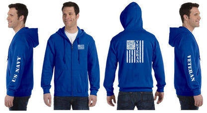 Navy Veteran Flag Reflective Hoodie - Zippered