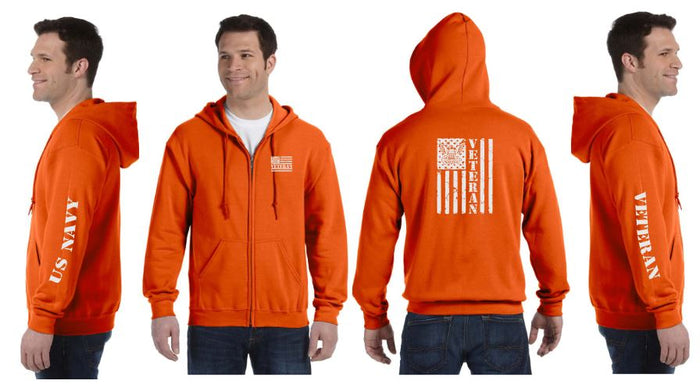 Navy Veteran Flag Reflective Hoodie - Zippered