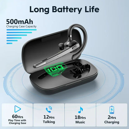 Wireless headset with charging case.