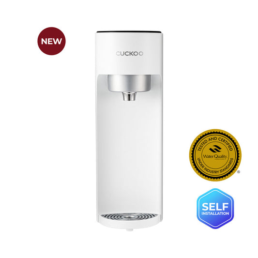 CUCKOO Tankless Countertop Nano Filtration Water Purifier in white with NEW , SELF Installation and Tested &Certified badges. (CP-U011W)