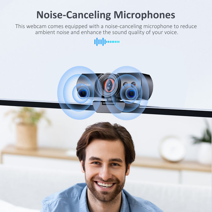NexiGo N930W, equipped with 2 noise-canceling microphones, mounts on laptops.