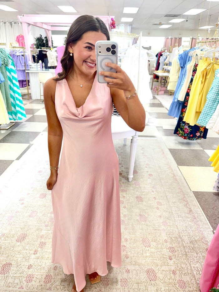 Night on the Town Satin Maxi Dress ( Pink)