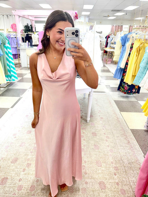 Night on the Town Satin Maxi Dress ( Pink)