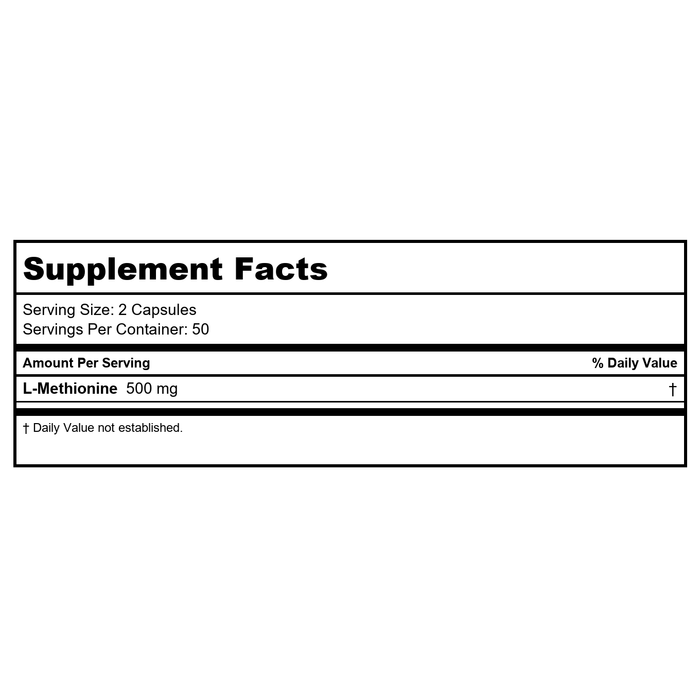 Now Foods L-Methionine 500 mg 100 Capsules - 0117 - 4 Pack - Supplement Facts panel