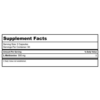 Now Foods L-Methionine 500 mg 100 Capsules - 0117 - 4 Pack - Supplement Facts panel