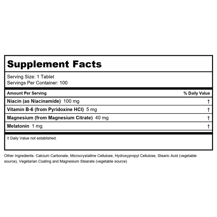 Now Foods Melatonin 1 mg 100 Tablets - 3262 - Supplement Facts panel
