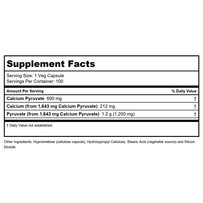 Now Sports Pyruvate 100 Vcaps - 2240 - Supplement Facts panel