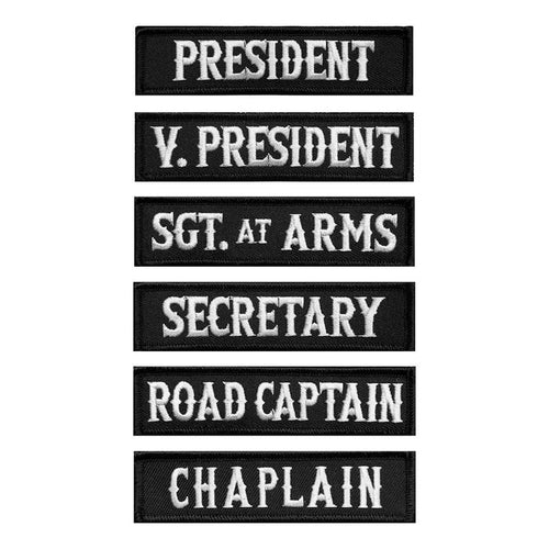 Officer Title Rank Vest Patches President VP Chaplain MC Biker Club 6pc Patch Set