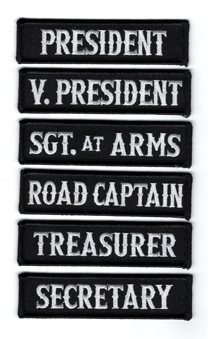 Officer Title Rank Vest Patches President VP MC Biker Club 6pc Patch Set