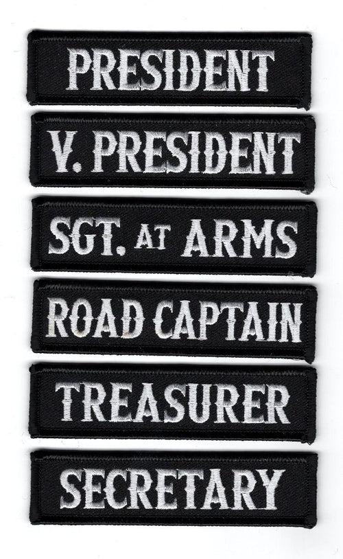 Officer Title Rank Vest Patches President VP MC Biker Club 6pc Patch Set