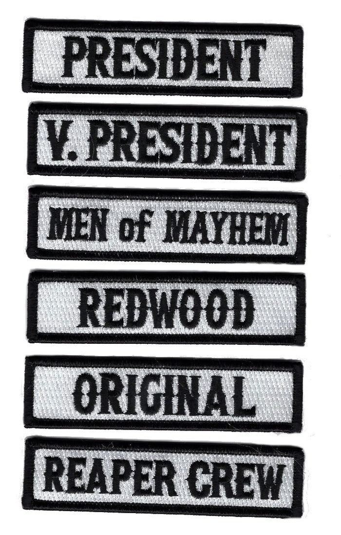 Officer Title Rank Vest Patches President VP Reaper Crew MC Biker Club 6pc Patch Set