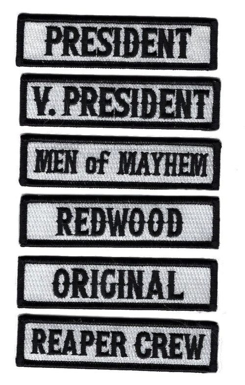 Officer Title Rank Vest Patches President VP Reaper Crew MC Biker Club 6pc Patch Set