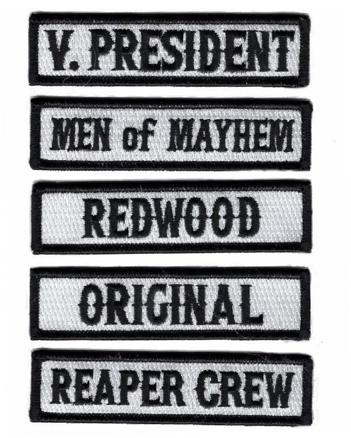 Officer Title Rank Vest Patches VP Reaper Crew MC Biker Club 5pc Patch Set