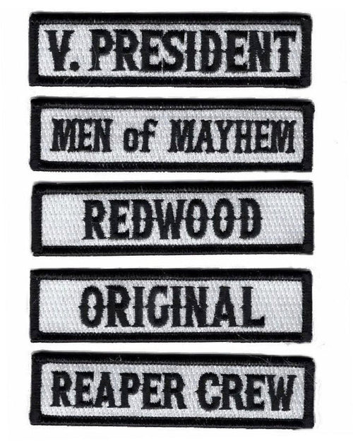 Officer Title Rank Vest Patches VP Reaper Crew MC Biker Club 5pc Patch Set