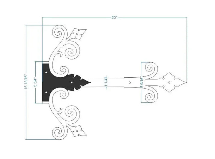 Old California Hacienda Wrought Iron Garage Door Dummy Hinge Strap - Old West Iron
