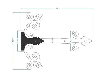 Old California Hacienda Wrought Iron Garage Door Dummy Hinge Strap - Old West Iron
