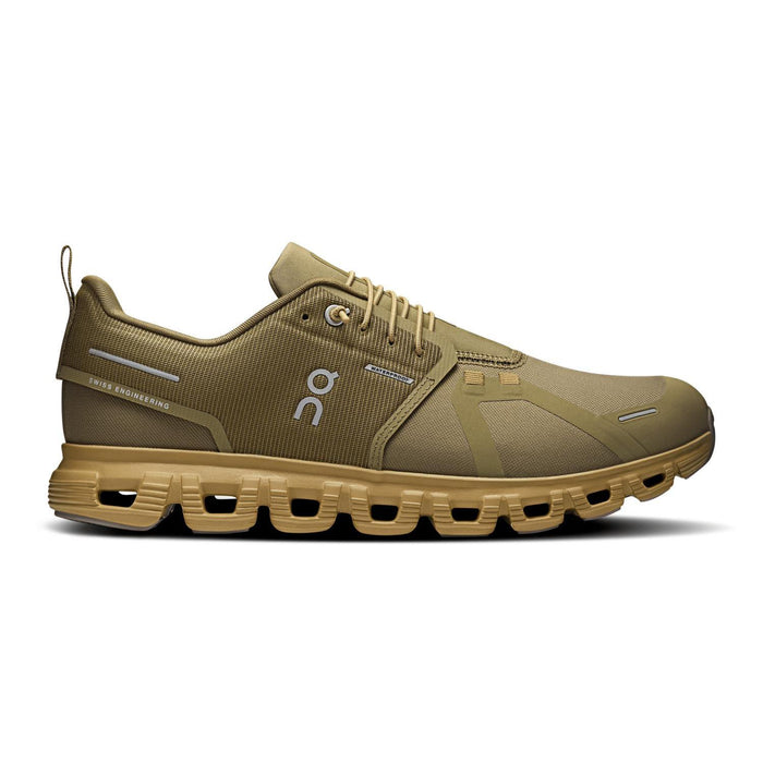 Olive green On Running Cloud 6 waterproof men's shoe with a breathable mesh upper and speed-lacing system.