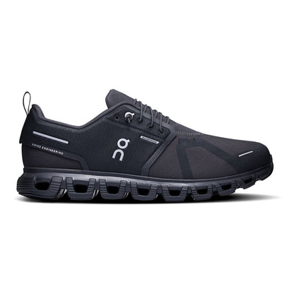 Black On Running Cloud 6 waterproof men's shoe with breathable mesh upper, speed-lacing system, and cushioned lugged sole.