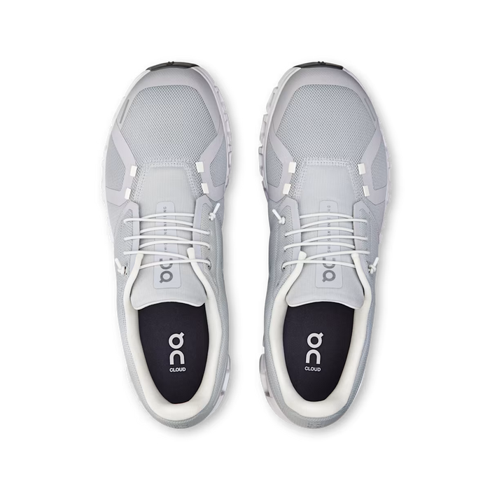 Top-down view of light grey On Running Cloud 6 men's sneakers featuring breathable mesh and speed-lacing systems.
