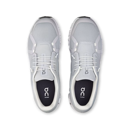 Top-down view of light grey On Running Cloud 6 men's sneakers featuring breathable mesh and speed-lacing systems.