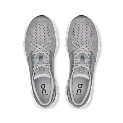 Top-down view of grey On Running Cloud X 4 training shoes with breathable mesh uppers and star lacing system.