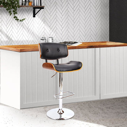 One Bar Stools Gas Lift Leather Black -Home Living Store - -
