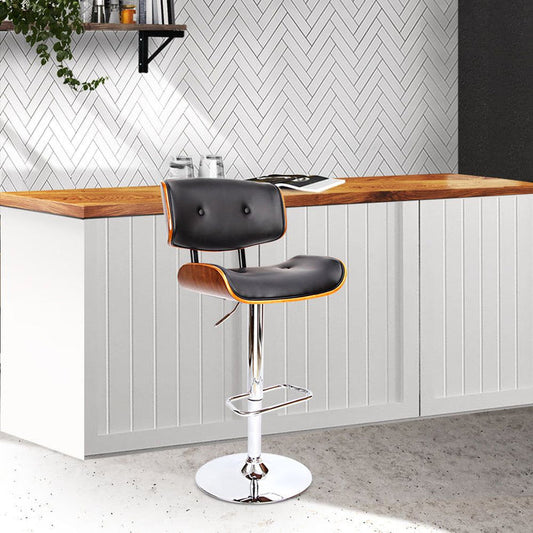 One Bar Stools Gas Lift Leather Black -Home Living Store - -