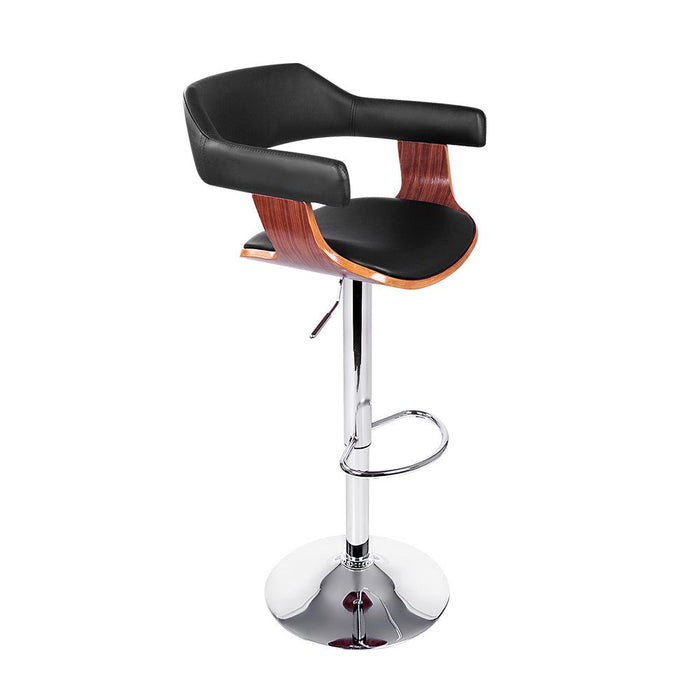 One Bar Stools Gas Lift Leather w/Armrest Black -Home Living Store - -