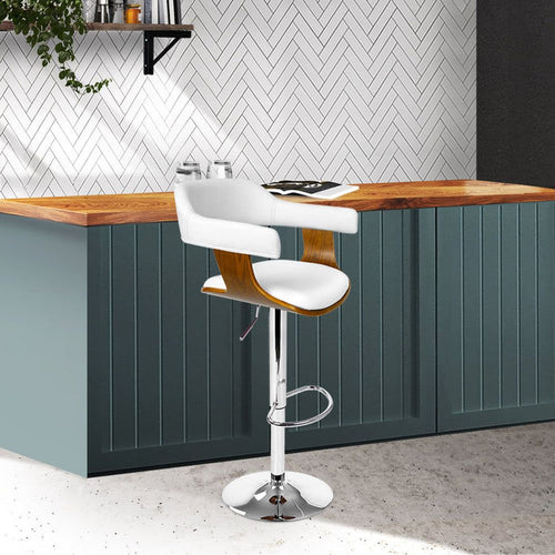 One Bar Stools Gas Lift Leather w/Armrest White -Home Living Store - -