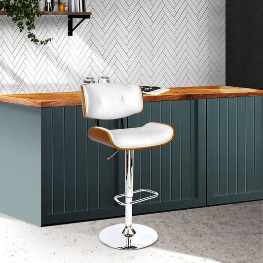 One Bar Stools Gas Lift Leather White -Home Living Store - -