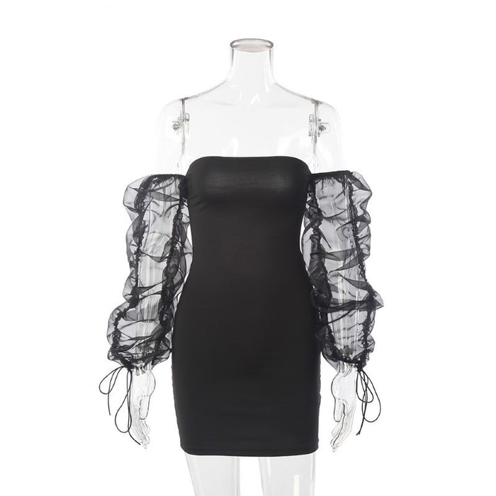 One Line Neck Slim Long Sleeve Dress