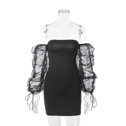 One Line Neck Slim Long Sleeve Dress