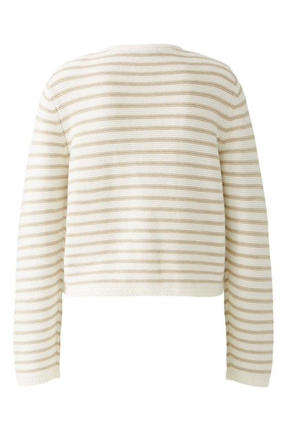 Oui 91966 White Camel Stripe Knit Cardigan Jacket - Dotique