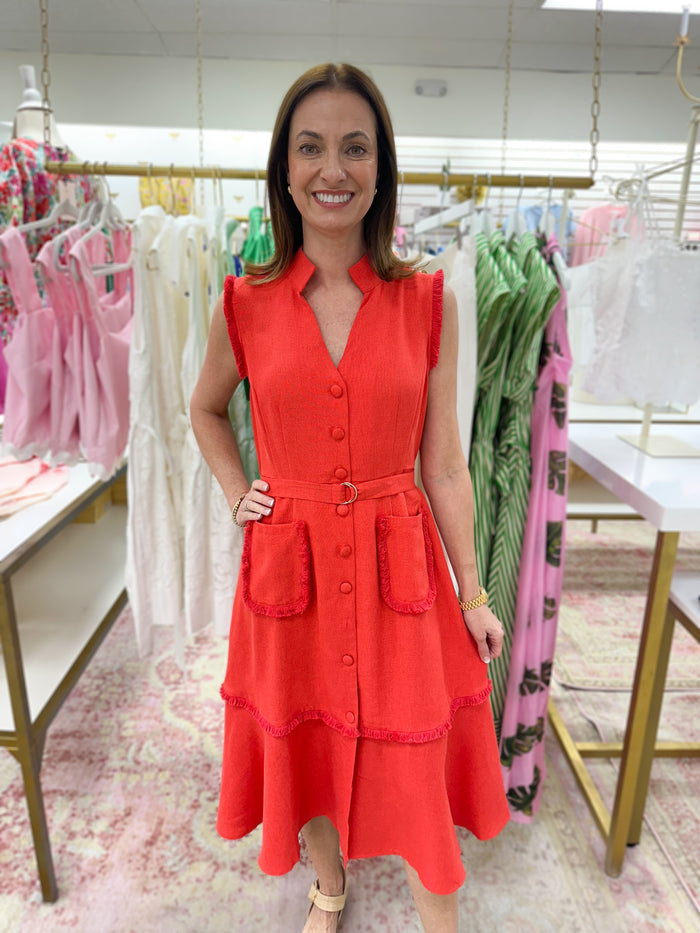 Out All Day Sleeveless Midi Dress (Red)