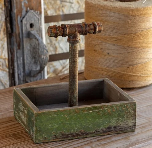 Painted Wood Folk Art Caddy With Handle