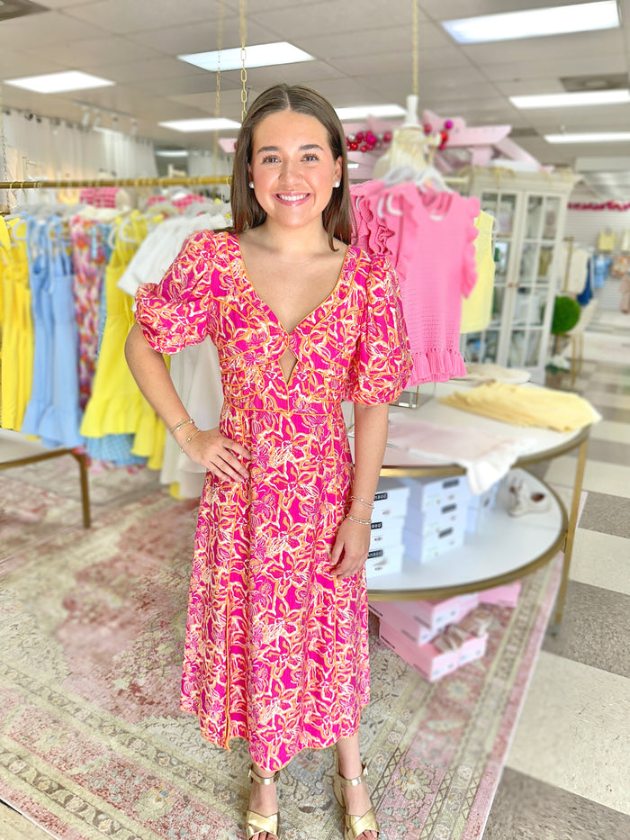 Paradise Floral Cutout Midi Dress