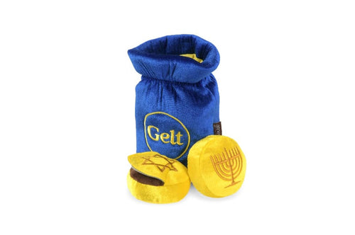 Play Pet Brands dog toys Paw-nukkah Gelt-y Treats Plush Squeaky Hanukkah Holiday Dog Toy Set - 3 Pc