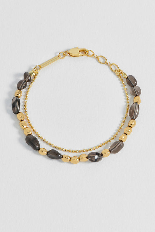 Pebble Smoky Quartz Double Chain Bracelet