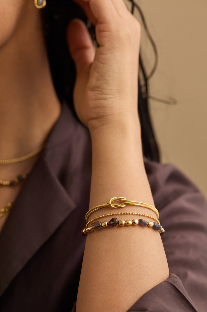 Pebble Smoky Quartz Double Chain Bracelet