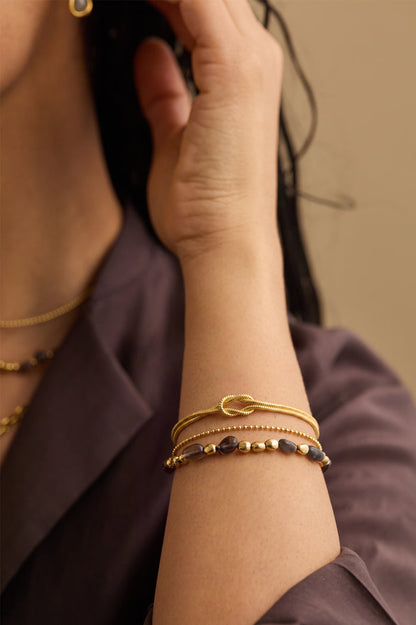 Pebble Smoky Quartz Double Chain Bracelet