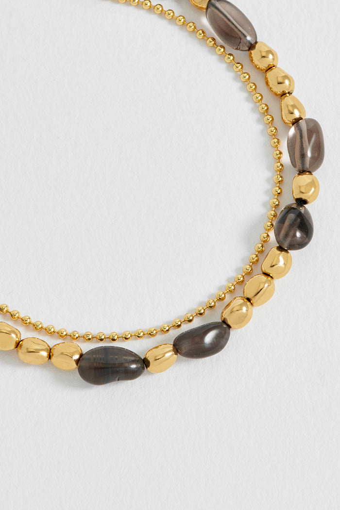 Pebble Smoky Quartz Double Chain Bracelet