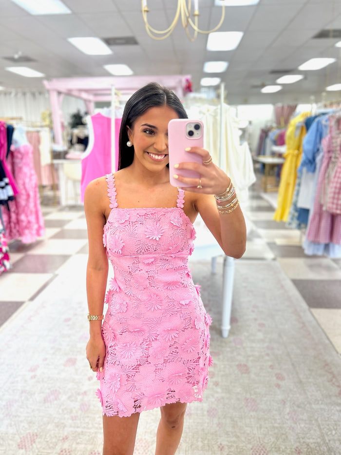 Pink Lace Flower Mini Dress