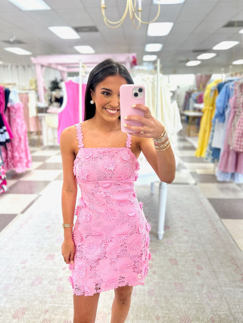 Pink Lace Flower Mini Dress