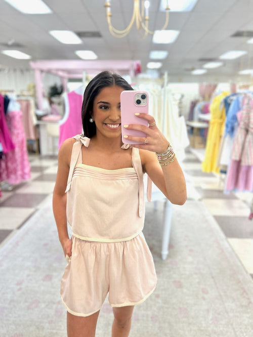 Pink Linen 2 Piece Top/Short Set