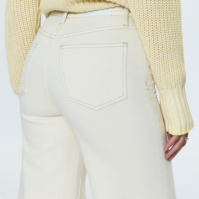 Pistola Lana high-rise ultra wide leg jeans in ecru comfort stretch denim with contrast stitching and back pockets.