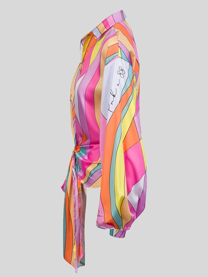 Plus Size Autumn  Loose Long Sleeve Printed  Shirt Top