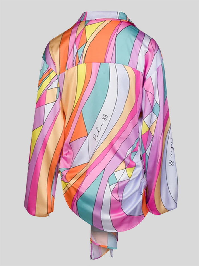 Plus Size Autumn  Loose Long Sleeve Printed  Shirt Top